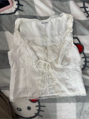 Reformation Cream Lace-Trim Tie-Front Camisole top